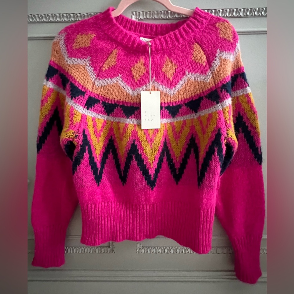A New Day Pink Fair Isle Sweater